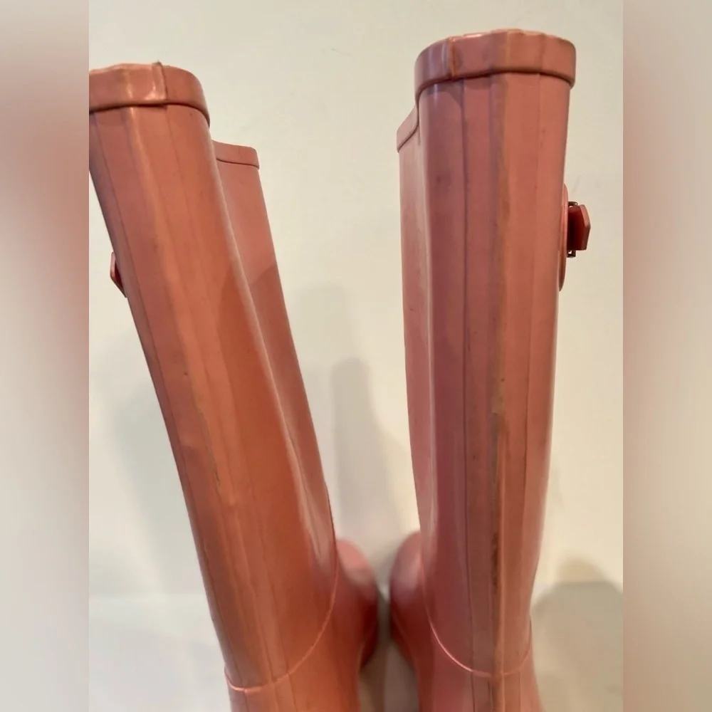 Stylish Light Pink Waterproof Knee High Rubber Rain Boots~Side Buckle Accent